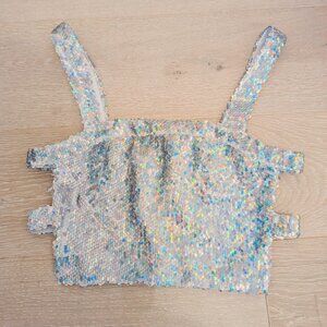 Superdown Karla cut out top iridescent silver sequin crop tank top XS